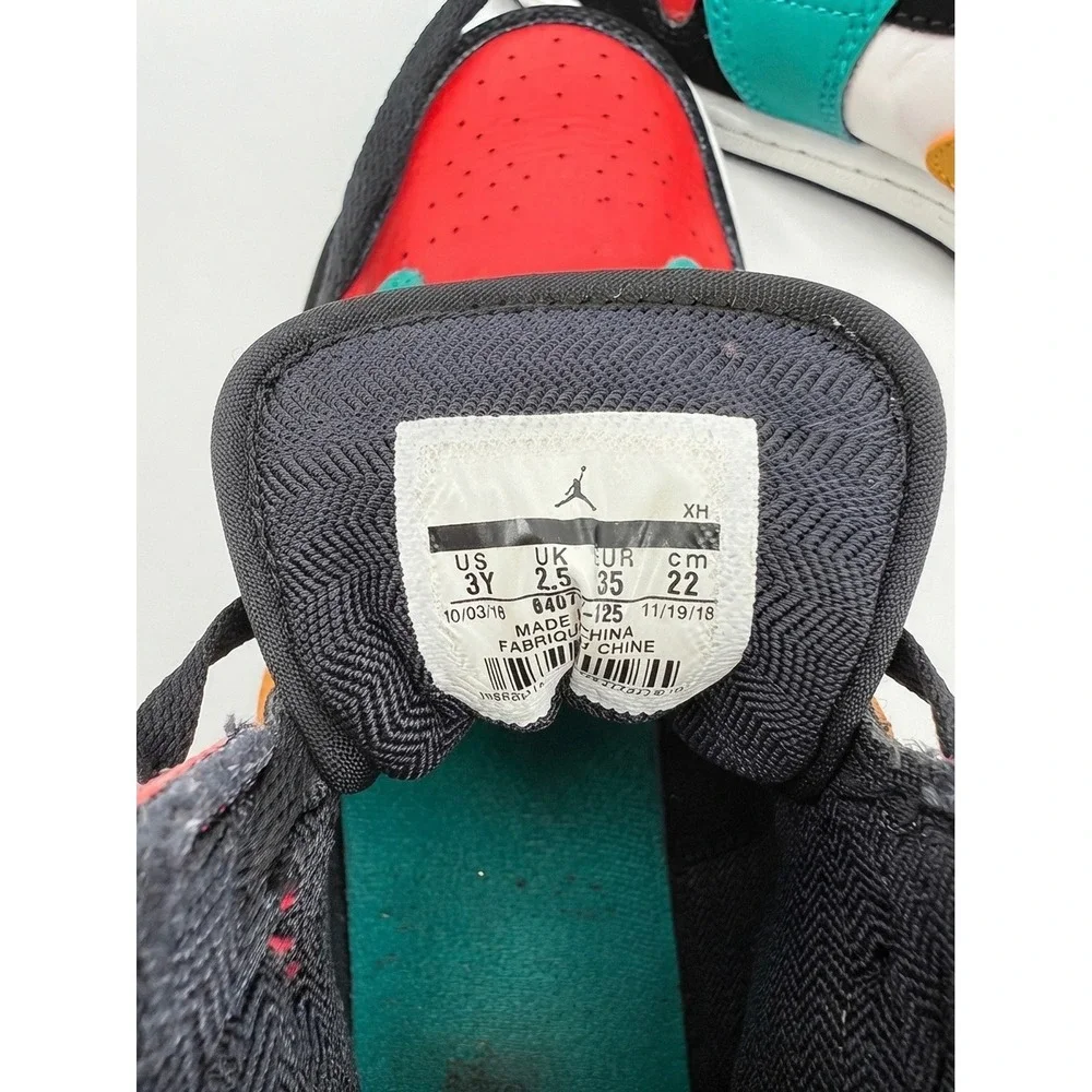 Jordan 1 Mid Multi-Color Kids Sneakers Red Blue Green Yellow 640734-125 Size 3Y